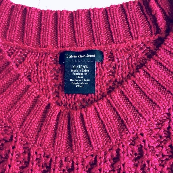 Calvin Klein Jeans Fuchsia Knit Pullover Sweater XL - Picture 3 of 8